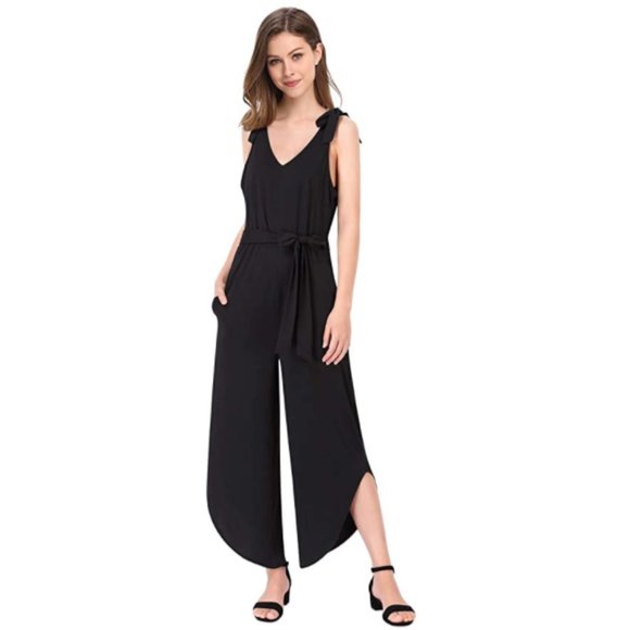 Pants - NWT Classic Jet Black Tie Waist Wide Leg Jumpsuit
